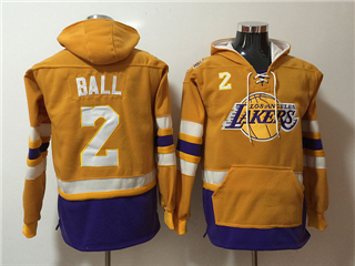 Los Angeles Lakers #2 Lonzo Ball Men's Gold Hoodies