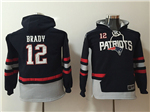 New England Patriots #12 Tom Brady Youth Black Hoodies