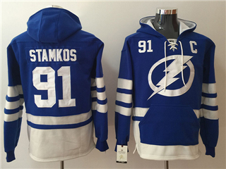Tampa Bay Lightning #91 Steven Stamkos Men's Blue Hoodies