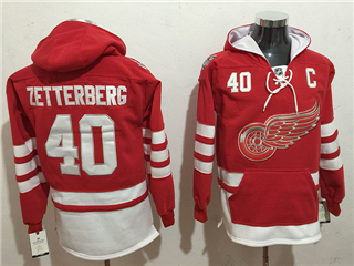 Detroit Red Wings #40 Henrik Zetterberg Men's Red Hoodies