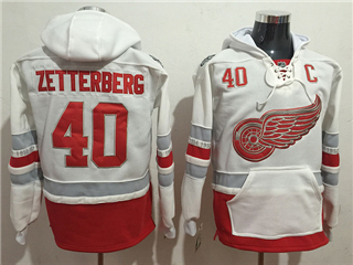 Detroit Red Wings #40 Henrik Zetterberg Men's White 100th Anniversary Hoodies