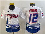 Puerto Rico Baseball #12 Francisco Lindor Youth White 2023 World Baseball Classic Jersey