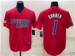 Puerto Rico Baseball #1 Carlos Correa Red 2023 World Baseball Classic Jersey