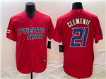 Puerto Rico Baseball #21 Roberto Clemente Red 2023 World Baseball Classic Jersey
