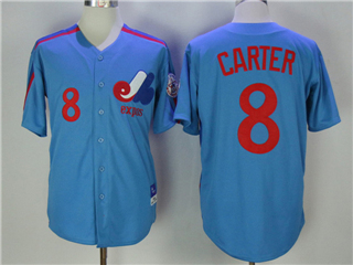 Montreal Expos #8 Gary Carter Blue Throwback Jersey
