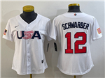 USA Baseball #12 Kyle Schwarber Women's White 2023 World Baseball Classic Jersey