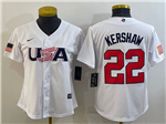 USA Baseball #22 Clayton Kershaw Women's White 2023 World Baseball Classic Jersey