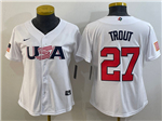 USA Baseball #27 Mike Trout Women's White 2023 World Baseball Classic Jersey