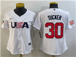 USA Baseball #30 Kyle Tucker Women's White 2023 World Baseball Classic Jersey