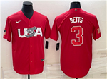 USA Baseball #3 Mookie Betts Red 2023 World Baseball Classic Jersey