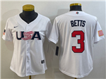 USA Baseball #3 Mookie Betts Women's White 2023 World Baseball Classic Jersey