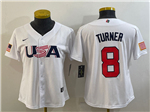 USA Baseball #8 Trea Turner Women's White 2023 World Baseball Classic Jersey