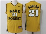 Wake Forest Demon Deacons #21 Tim Duncan Gold College Basketball Jersey