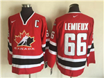 2002 Winter Olympics Team Canada #66 Mario Lemieux CCM Vintage Red Hockey Jersey