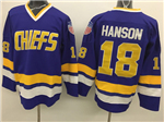 Slap Shot Charlestown Chiefs #18 Jeff Hanson Blue Movie Hockey Jersey