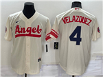 Los Angeles Angels #4 Andrew Velazquez Cream 2022 City Connect Cool Base Jersey
