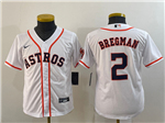 Houston Astros #2 Alex Bregman Youth White Cool Base Jersey