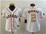 Houston Astros #2 Alex Bregman Youth White/Gold 2023 Gold Collection Jersey