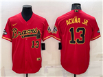 Atlanta Braves #13 Ronald Acuna Jr. Red Gold 2021 World Series Champions/150th Anniversary Jersey