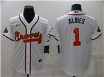 Atlanta Braves #1 Ozzie Albies White 2022 Gold Program Cool Base Jersey