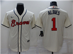 Atlanta Braves #1 Ozzie Albies Cream Cool Base Jersey