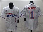 Atlanta Braves #1 Ozzie Albies White Pinstripe Cool Base Jersey