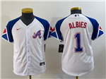 Atlanta Braves #1 Ozzie Albies Youth White 2023 City Connect Jersey