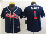 Atlanta Braves #1 Ozzie Albies Youth Navy Cool Base Jersey