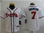 Atlanta Braves #7 Dansby Swanson Youth White Cool Base Jersey