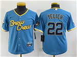 Milwaukee Brewers #22 Christian Yelich Youth Powder Blue 2022 City Connect Cool Base Jersey