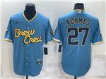 Milwaukee Brewers #27 Willy Adames Powder Blue 2022 City Connect Cool Base Jersey