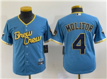 Milwaukee Brewers #4 Paul Molitor Youth Powder Blue 2022 City Connect Cool Base Jersey