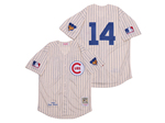 Chicago Cubs #14 Ernie Banks 1969 Throwback Cream Pinstripe Jersey