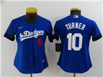 Los Angeles Dodgers #10 Justin Turner Women's Royal Blue 2021 City Connect Cool Base Jersey