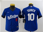 Los Angeles Dodgers #10 Justin Turner Youth Royal Blue 2021 City Connect Cool Base Jersey