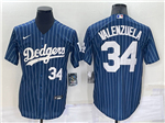 Los Angeles Dodgers #34 Fernando Valenzuela Blue Pinstripe Cool Base Jersey