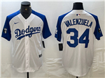 Los Angeles Dodgers #34 Fernando Valenzuela White Fashion Jersey