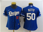 Los Angeles Dodgers #50 Mookie Betts Women's Blue 2021 Gold Program Cool Base Jersey