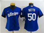 Los Angeles Dodgers #50 Mookie Betts Women's Royal Blue 2021 City Connect Cool Base Jersey