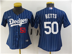 Los Angeles Dodgers #50 Mookie Betts Women's Blue Pinstripe Cool Base Jersey