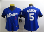 Los Angeles Dodgers #5 Freddie Freeman Women's Royal Blue 2021 City Connect Cool Base Jersey