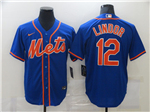 New York Mets #12 Francisco Lindor Royal/Orange 2020 Cool Base Jersey