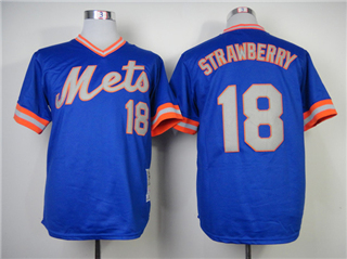 New York Mets #18 Darryl Strawberry 1985 Blue Throwback Jersey