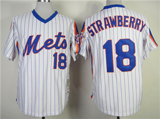 New York Mets #18 Darryl Strawberry 1986 White Pinstripe Throwback Jersey