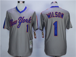 New York Mets #1 Mookie Wilson 1987 Grey Throwback Jersey