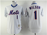 New York Mets #1 Mookie Wilson 1986 Throwback White Pinstripe Jersey