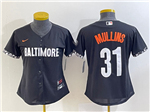 Baltimore Orioles #31 Cedric Mullins Women's Black 2023 City Connect Jersey