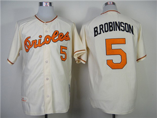 Baltimore Orioles #5 Brooks Robinson Throwback Cream Jersey