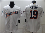 San Diego Padres #19 Tony Gwynn Vintage White Pinstripe 1998 World Series Patch Jersey