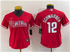 Philadelphia Phillies #12 Kyle Schwarber Women's Red Cool Base Jersey